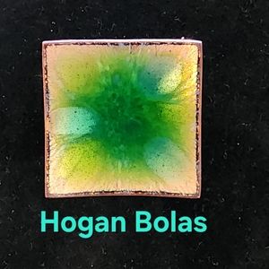 Jewelry Mid century modern enamelled copper enamel brooch by Hogan Bolas green